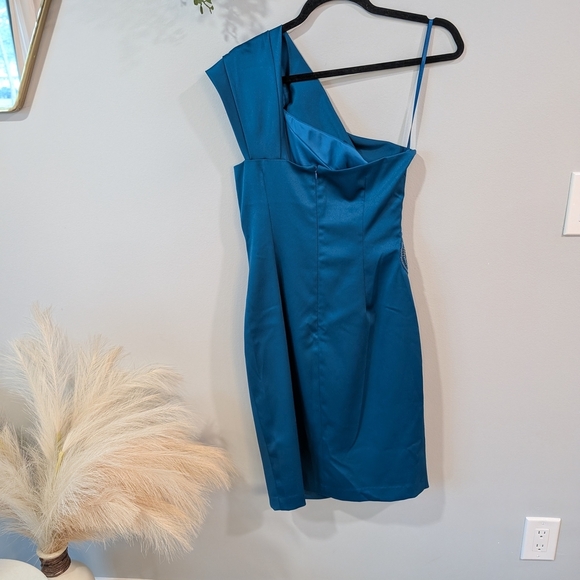 Elegant Jessica Howard Teal Blue One-Shoulder Dress Sz 8 - Picture 4 of 7